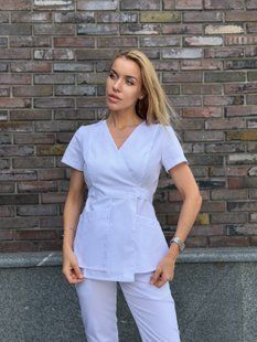 Женская медицинская куртка Кохави белый с коротким рукавом. Коттон  3900 фото