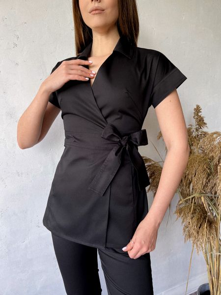 Жіночий медичний костюм Сесіл короткий рукав чорний зі штанами Стріт 569 фото
