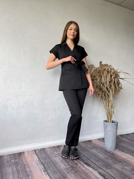 Женский медицинский костюм Сесил короткий рукав черный с брюками Стрит 569 фото