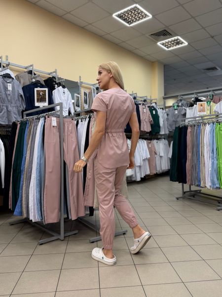 Женский медицинский костюм Луна лиловый короткий рукав с брюками Спорт-джоггер 06513 фото
