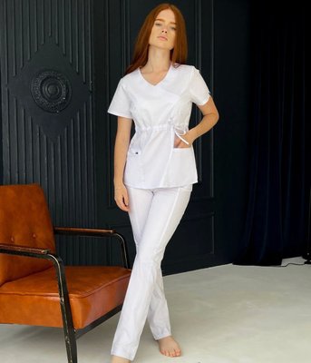 Жіночий медичний костюм Мікато білий зі штанами Слімс 44 03969 фото