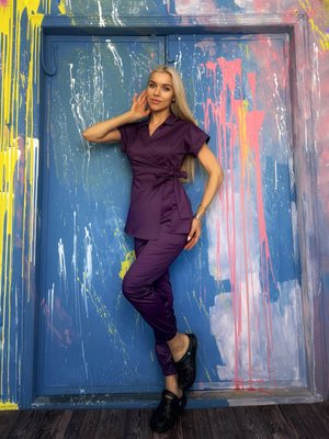Женский медицинский костюм Сесил фиолет короткий рукав с брюками Джоггер 7210 фото