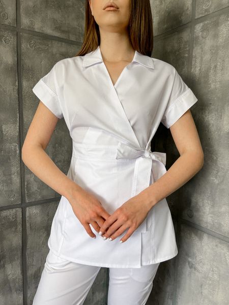 Женская медицинская куртка Сесил белый. Короткий рукав. Коттон стрейч 0212 фото