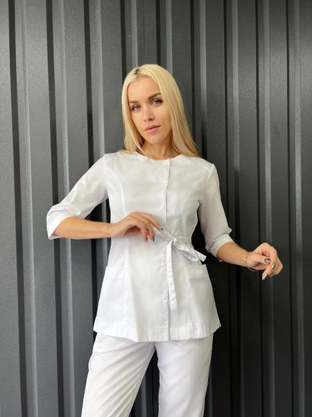 Жіночий медичний костюм Мері білий зі штанами Джоггер 42 791 фото