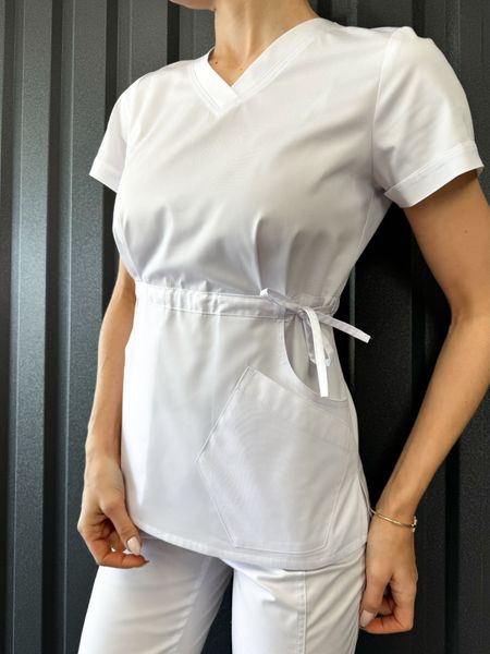 Жіночий медичний костюм Тренді білий зі штанами Слімс 68455 фото