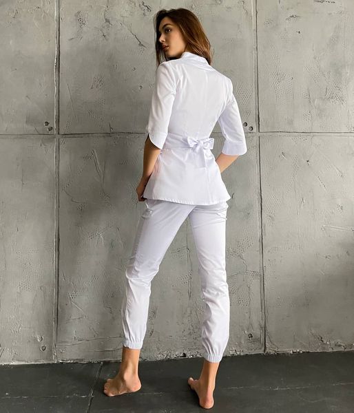 Жіночий медичний костюм Голді білий зі штанами Джоггер-стріт 51802 фото