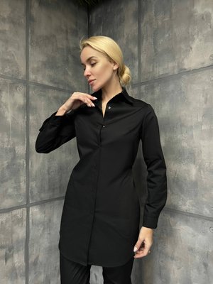 Жіночий медичний халат Зірочка чорний, довгий рукав. Котон 01663 фото