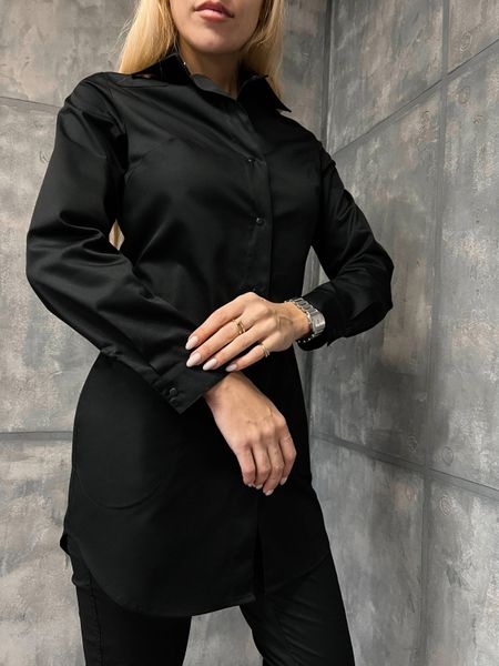 Жіночий медичний халат Зірочка чорний, довгий рукав. Котон 01663 фото