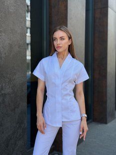 Жіноча медична куртка Кіото білий з коротким рукавом. Котон 3530 фото