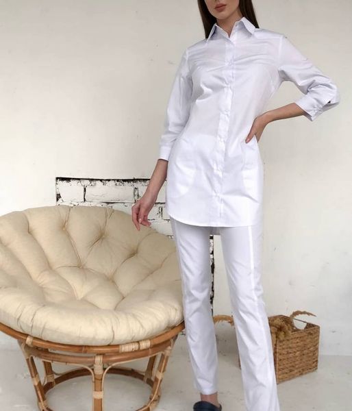 Жіночий медичний костюм Зірочка білий зі штанами Слімс 53427 фото