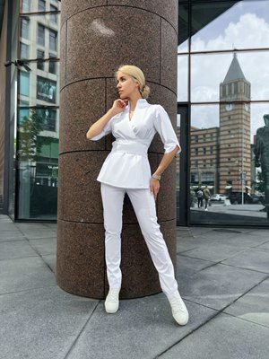 Жіночий медичний костюм Голді білий з брюками Слімс 51808 фото