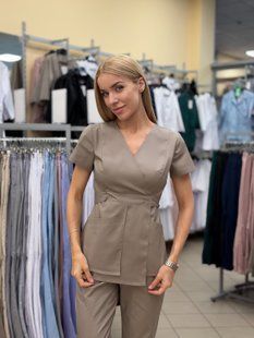 Женская медицинская куртка Кохави мокко с коротким рукавом. Коттон  3920 фото