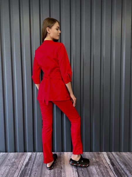 Женский медицинский костюм Мова красный с брюками Слимс 4990 фото
