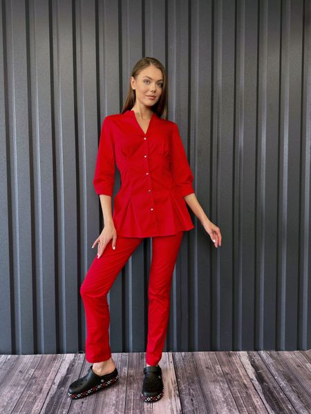 Жіночий медичний костюм Мова червоний зі штанами Слімс 4990 фото