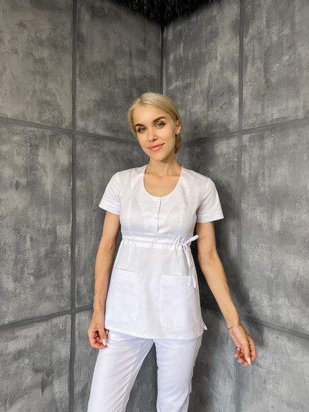 Жіночий медичний костюм Дольче білий зі штанами Стріт 590 фото