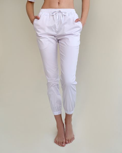 Женские медицинские брюки Джоггер Стрит белые. Стрейч коттон 1511 фото