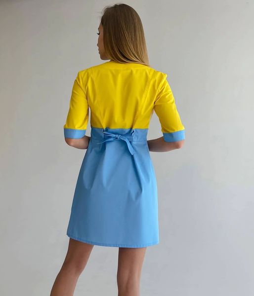 Жіночий медичний халат Демур жовто-блакитиний. Котон 18452 фото