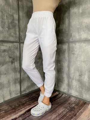 Жіночі медичні штани Джоггер Спорт білі. Коттон 19632 фото