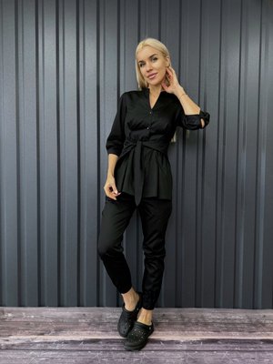 Жіночий медичний костюм Мова чорний зі штанами Джоггер 630 фото