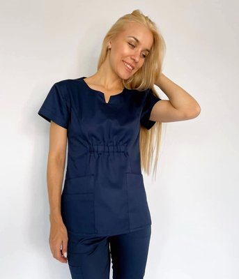 Жіночий медичний топ Мару темно-синій із коротким рукавом. Коттон 02972 фото