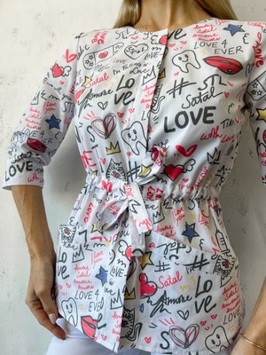 Жіноча медична куртка Луна принт Love. Котон 4060 фото