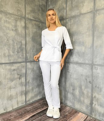 Жіночий медичний костюм Верба білий зі штанами Стріт 03009 фото