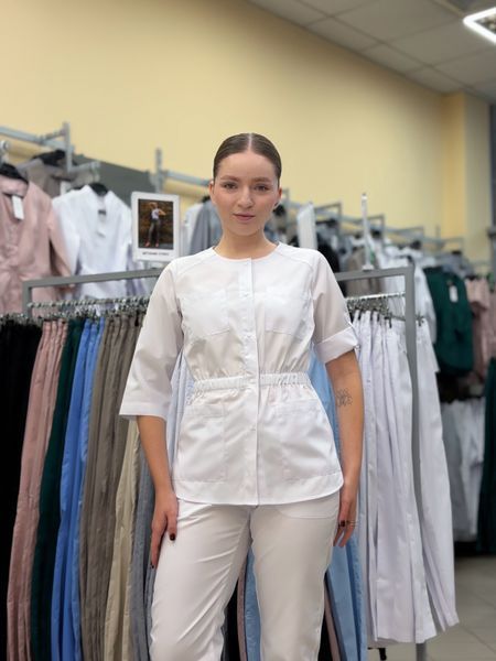Жіночий медичний костюм Грейсі білий зі штанами Стріт 42 20038 фото