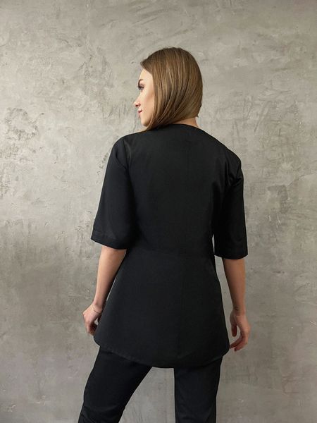 Жіночий медичний костюм Норі чорний на кнопках зі штанами Стріт  26 фото