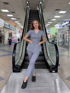 Жіночий медичний костюм Кохаві сталь короткий рукав зі штанами Чінос 5228 фото
