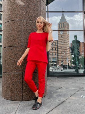 Жіночий медичний костюм Норі червоний зі штанами Джоггер  0706 фото