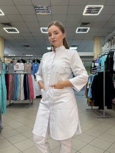 Жіночий медичний халат Грей білий. Котон 40 01831 фото