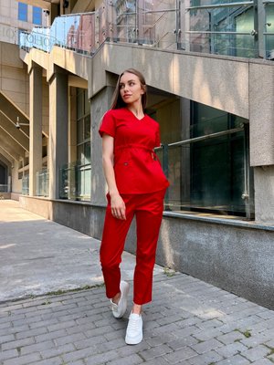 Жіночий медичний костюм Мікато червоний зі штанами Чінос 2560 фото