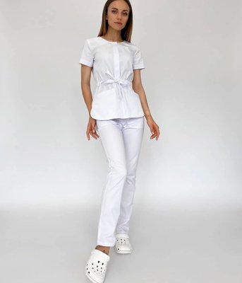 Жіночий медичний костюм Луна білий короткий рукав з брюками. Стріт 52 5984 фото