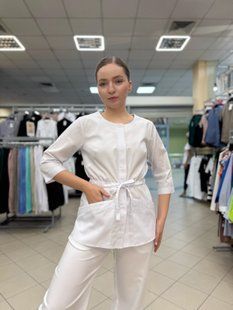 Жіноча медична куртка Луна білий 3/4 рукав. Котон 17999 фото