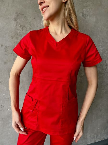 Жіночий медичний костюм Стормі червоний з Джоггерами 038951 фото