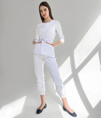 Жіночий медичний костюм Луна білий зі штанами Джоггер-стріт 51952 фото
