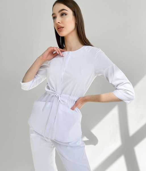 Жіночий медичний костюм Луна білий зі штанами Джоггер-стріт 51952 фото