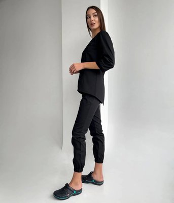 Жіночий медичний костюм Маліка чорний зі штанами Джоггер-стріт 52058-40 фото