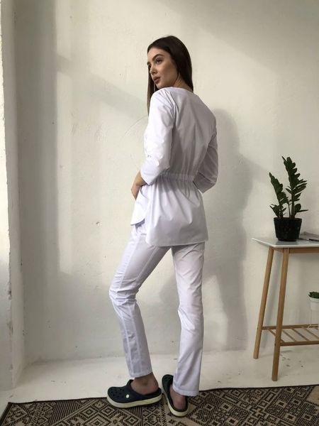 Жіночий медичний костюм Луна білий зі штанами Слімс 51946 фото