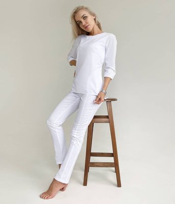 Жіночий медичний костюм Маліка білий зі штанами Слімс 52 51975-52 фото