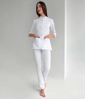 Жіночий медичний костюм Зола білий зі штанами Слімс 51904 фото