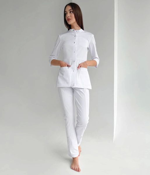 Жіночий медичний костюм Зола білий зі штанами Слімс 51904 фото