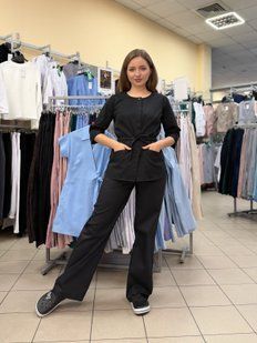 Жіночий медичний костюм Луна чорний із штанами Палаццо 20735 фото
