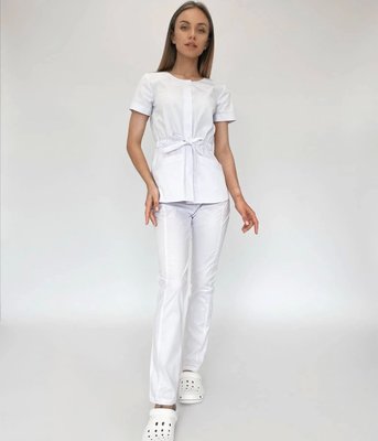 Жіночий медичний костюм Луна білий короткий рукав з брюками Слімс 52 65849 фото