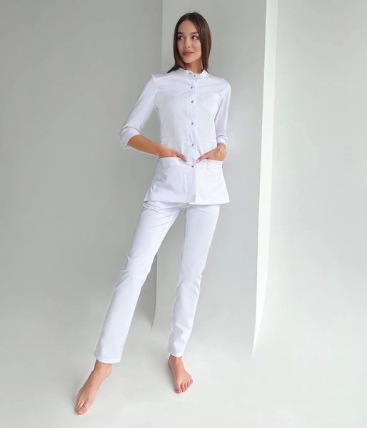 Жіночий медичний костюм Зола білий зі штанами Стріт 51898 фото