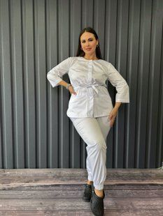 Жіноча медична куртка Луна білий 3/4 рукав Plus size Котон  03201 фото