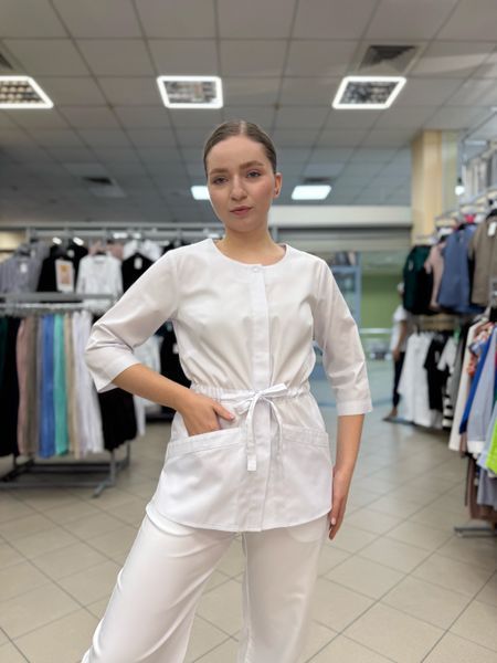 Жіноча медична куртка Луна білий 3/4 рукав Plus size Котон  03201 фото