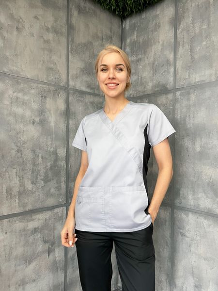 Жіночий медичний костюм Тіна сталь зі штанами Джоггер 025431 фото