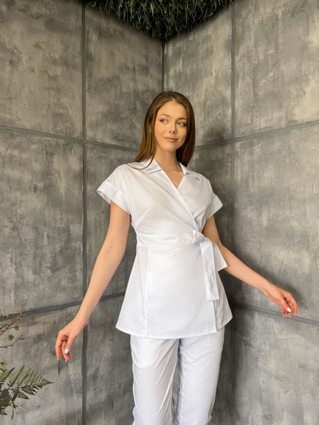 Жіночий медичний костюм Сесіл білий короткий рукав зі штанами Стріт 011 фото