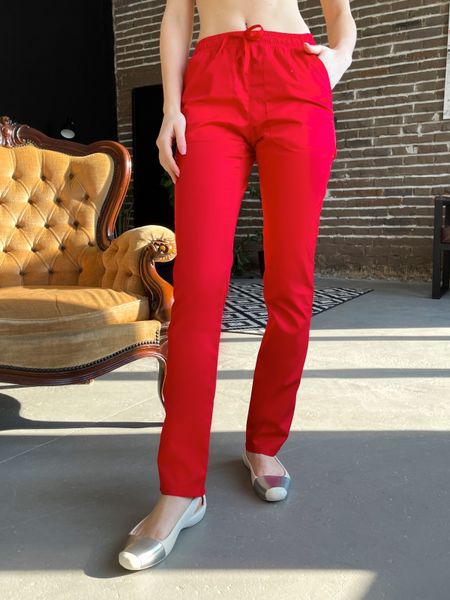 Женские медицинские брюки Стрит красные. Коттон 6465 фото